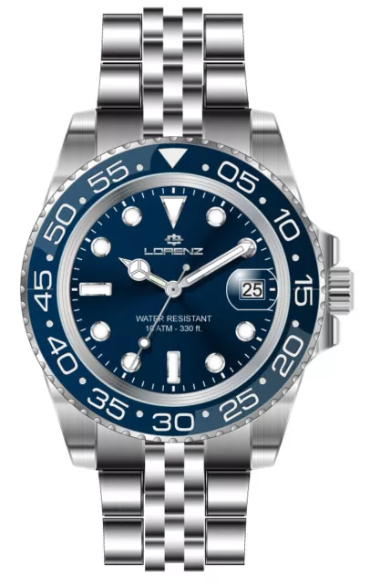 Orologio Uomo LORENZ 26122CC Bracciale Acciaio Blu Sub 100mt