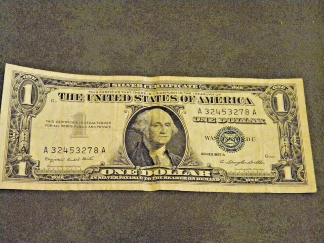 1957A US $1 One Dollar Silver Certificate Blue Seal Circulated  78