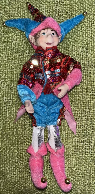 Christmas Jester Figure Posable Pixie Elf Shelf Sitter Tree Ornament