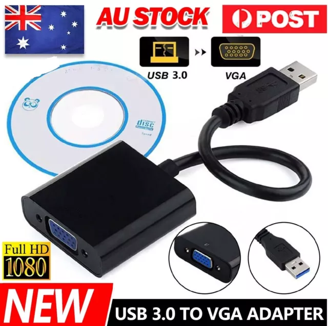 3.0 USB to VGA Multi-Display Adapter Converter External Graphic Video Card Black