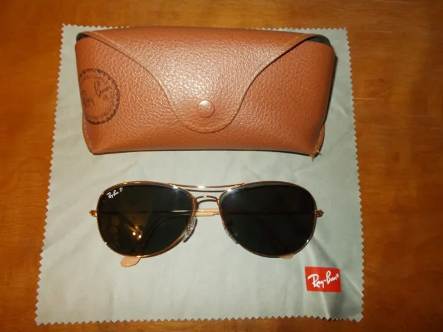 Ray Ban RB 3362 Cockpit Gold Frame Green 59mm Glass Polarized Sunglasses w/Case