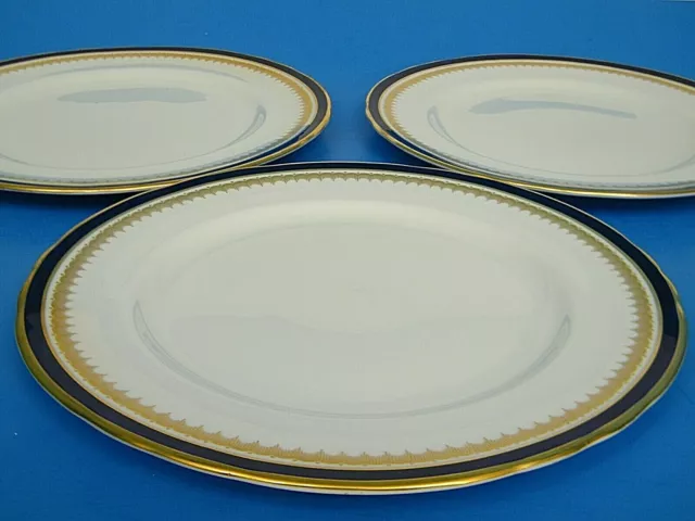 3 AYNSLEY EMBASSY LEiGHTON SCALLOPED GOLD & COBALT BLUE 10.25" DiNNER PLATE's