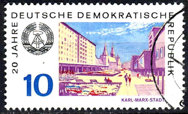 Deutschland DDR gestempelt Architektur Bauwerk Karl Marx Stadt Skyline / 1226