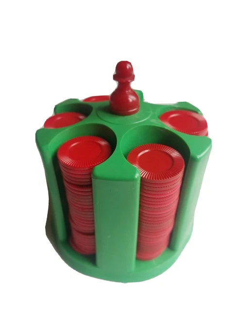 Vintage marbled GREEN plastic small poker chip tray, holder and chips