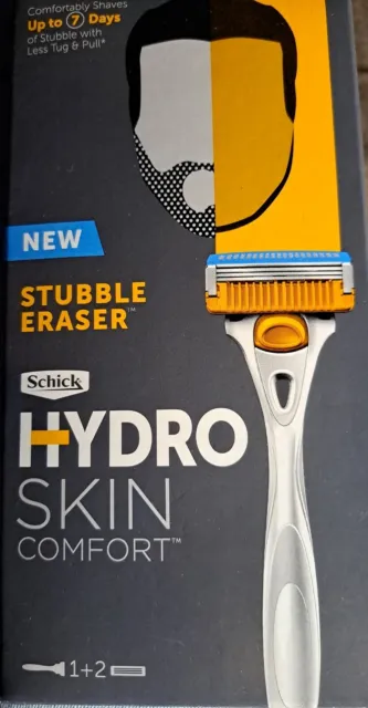 Schick Hydro Skin Comfort Stubble Eraser, 1 Razor Handle + 2 Cartridges  New