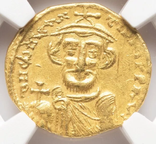 GOLD Constans II 641-668 AD, Byzantine Roman Empire AV Solidus Coin, NGC Ch XF