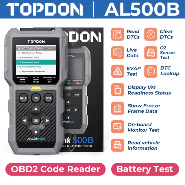 TOPDON AL500B OBD2 II Scanner Electrical Diagnostic Tool Cranking Battery Tester