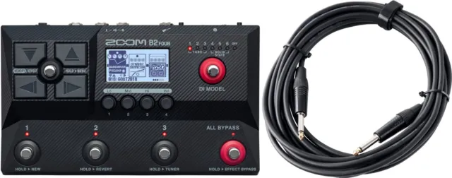 Zoom B2 FOUR Multieffektpedal Bass Effekt Pedal Set Kabel Verstärker Looper