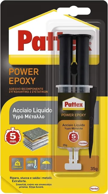 Colla Bicomponente Epossidica Adesivo Pattex Acciao Liquido Power Epoxy Siringa