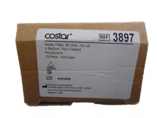 CORNING Costar PS Assay Plate 96 Well No Lid V Bottom Non-Treated 3897 9/Pk