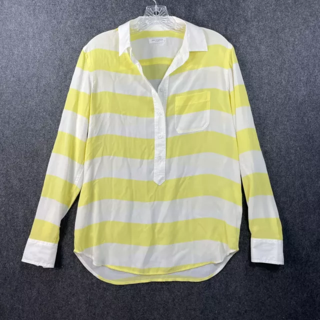 Equipment Femme Womens Striped Button Up Blouse White Yellow Size Small EUC