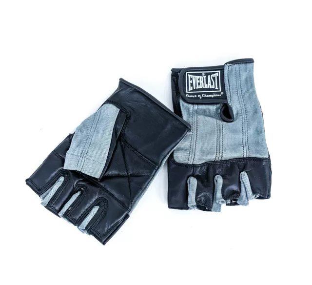 Weight Lift Gloves by Everlast, Gray On Black Leather, Padded, 1080, Size L NEW