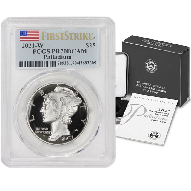 2021-W $25 Palladium Eagle PCGS PR70DCAM First Strike Flag Deep Cameo Proof Coin