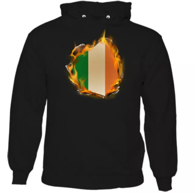 Ireland Flag Flames Mens Irish Tricolour Hoodie St Patricks Day Rugby Football