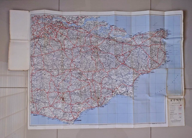 VINTAGE GEOGRAPHIA ROAD Map of Kent 1960's Folding Paper Map £6.25 ...