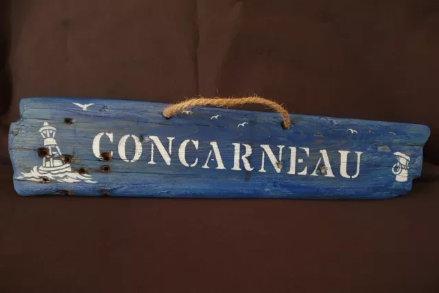 Panneau Bois Flotté "CONCARNEAU" Déco Réalisation Artisanale Unique Originale