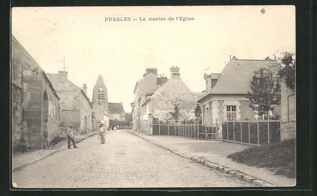 CPA Presles, La montee de l´Eglise 1905