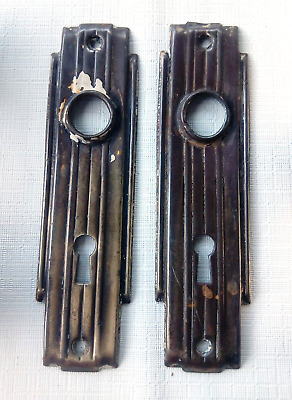 Antique Art Deco Doorknob Set with Mortise Lock Back Plates and Screws 2