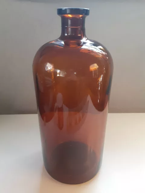 Antique Medicine Bottle 1 Gallon Amber Brown Glass 13" Tall Old Mark on Bottom