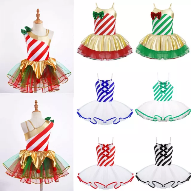Kid Girls Sequins Mesh Tutu Dance Dress Spaghetti Straps Christmas Party Costume