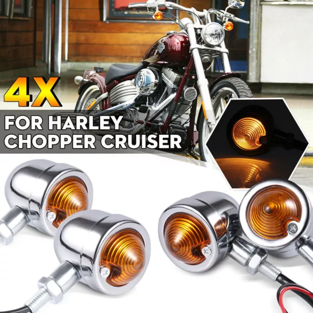 4Stk Motorrad Blinker Chrom Metall Für Honda Kawasaki Chopper Cafe Racer Roller