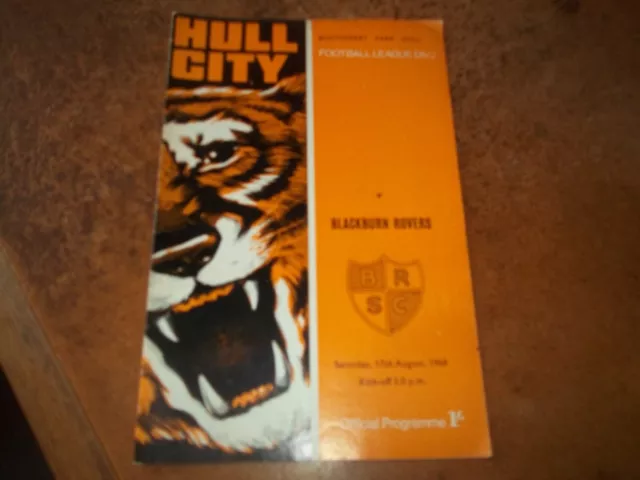 Hull City v Blackburn Rovers Programme 17 Aug 1968 GC Boothferry Park FREE POST