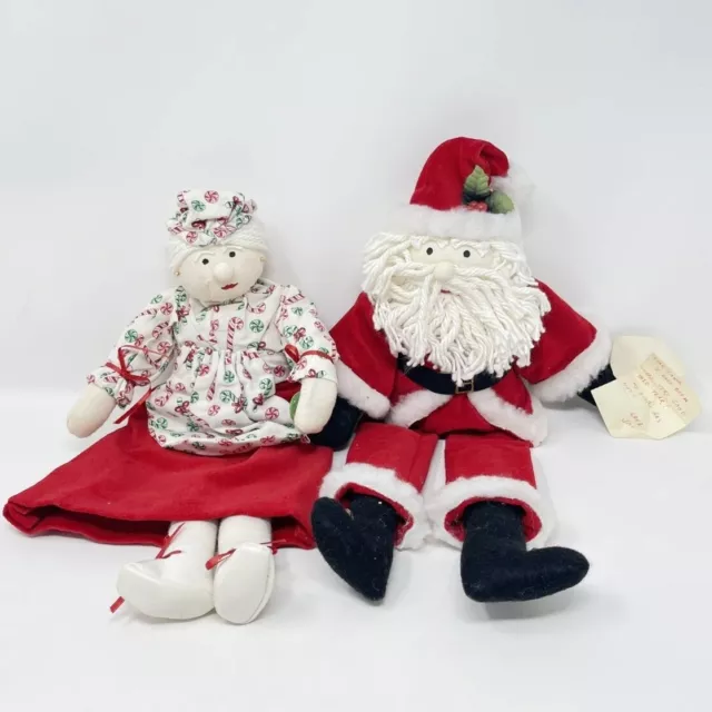 Vintage Handmade Santa Claus Mr Mrs Claus Christmas Dolls Cloth Plush Mop OOAK