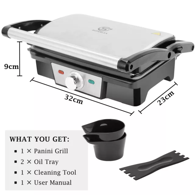 180° Fold-Out Health Grill Panini Press Machine Electric Sandwich Toaster Maker 2