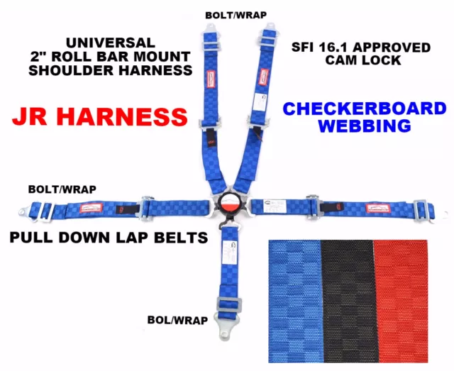 Quarter Midget Race Harness 5Pt 2" Sfi 16.1 Universal Cam Lock Blue Checkerboard