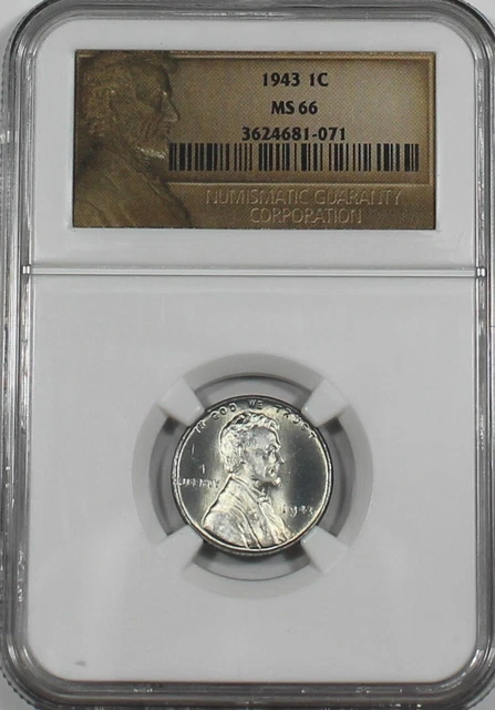 1943 P Lincoln Steel Cent Ngc Ms66 Unc Ms 66 Wheat Penny Certificate 3624681-071
