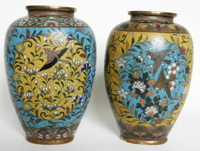 CLEARANCE - CLOISONNE. A stunning pair of Japanese Cloisonné vases, - 15cm (6")