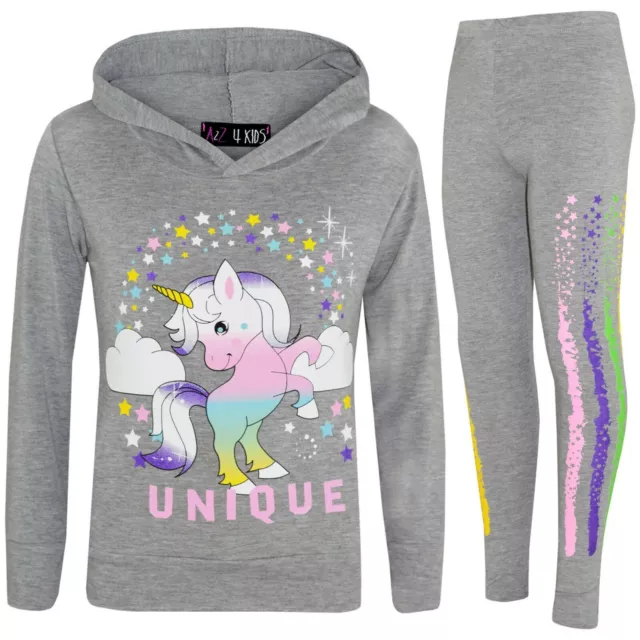 Bambine Dabbing Grigio Top & Set Leggings Floss Unicorn Con Tuta da Ginnastica