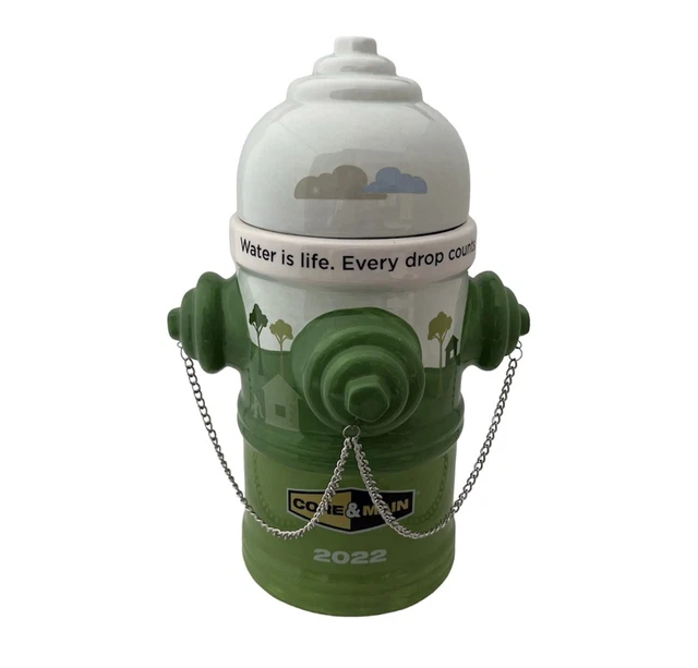 Core and Main 2022 Fire Hydrant Cookie Jar Green/White Ceramic Kitchen Décor Core and Main 2022 Fire Hydrant Cookie Jar Green/White Ceramic Kitchen Décor