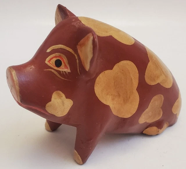 Hand Carved And Painted Pig Sculpture Java Indonesia 3” Tall