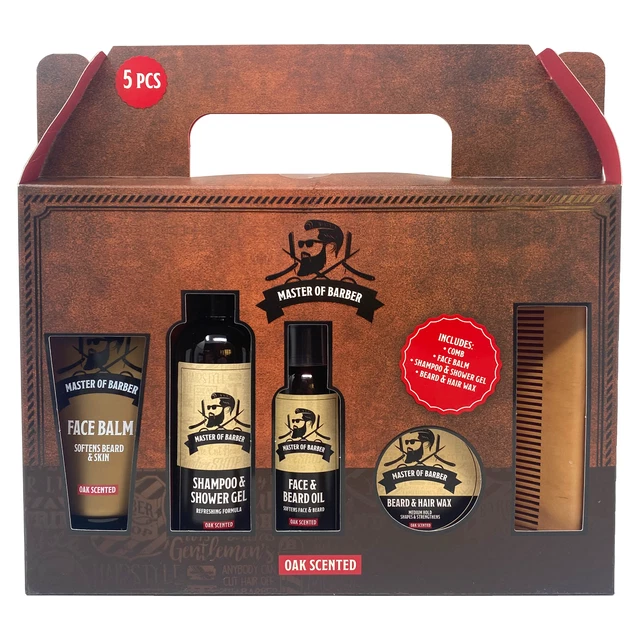 Bartpflege Set mit Shampoo Bartöl Pflegebalsam Wachs Holzkamm. Geschenkset Mann