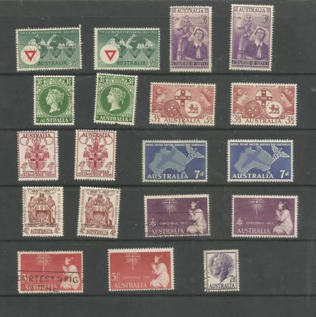 AUSTRALIA    1955  to 1957   DEF  AND  COMMEM  LOT   MINT  AND  USED EXAMPLES