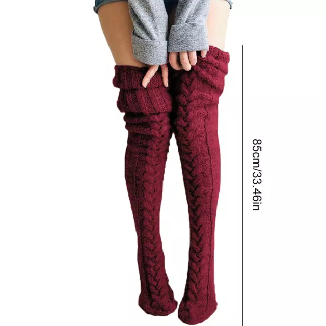 Women Ladies Winter Long Leg Warmers Cable Knit Crochet Socks ver Knee Socks 3