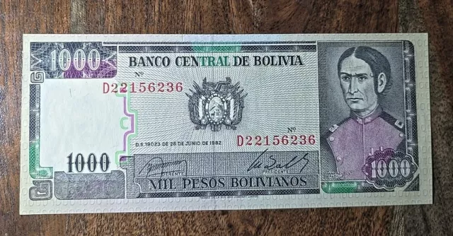 P26*Bolivia 1000 Pesos Bolivianos, 25 JUNE 1982 P-167 UNC