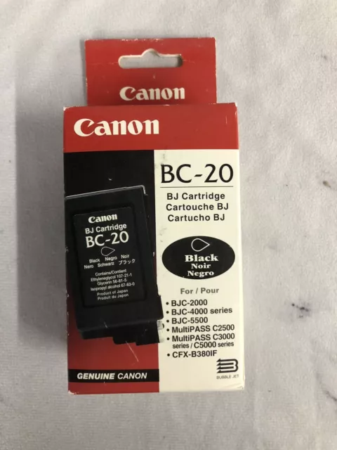 Genuine Canon BC-20 Black BJ Printer Ink Cartridge NEW