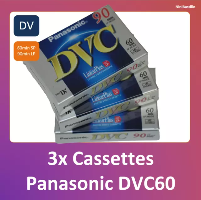 PANASONIC Cassettes Mini DV Lot 3 DVC60 60 minutes NEUF K7 Camescope AY-DVM60FE