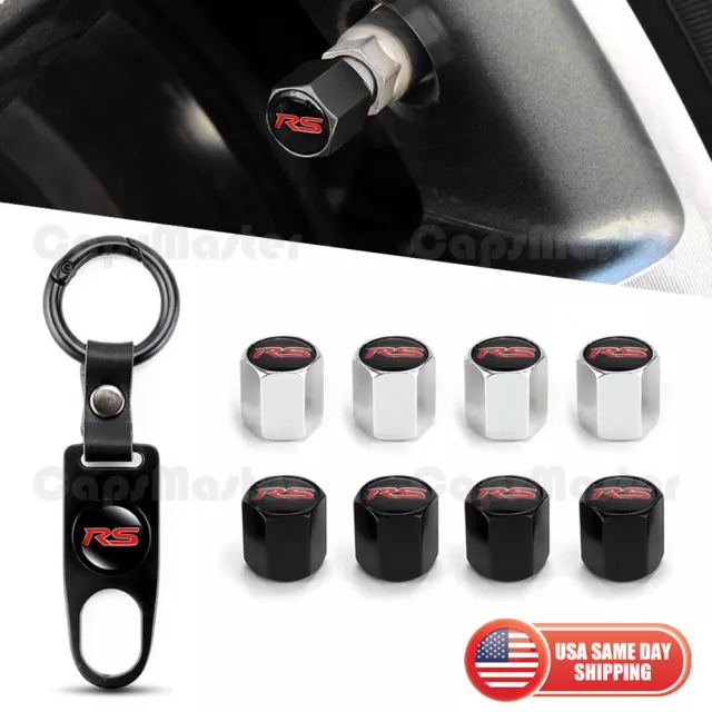 Universal Car Wheels Tire Valve Dust Stem Air Cap + Keychain RS Sport Logo Gift