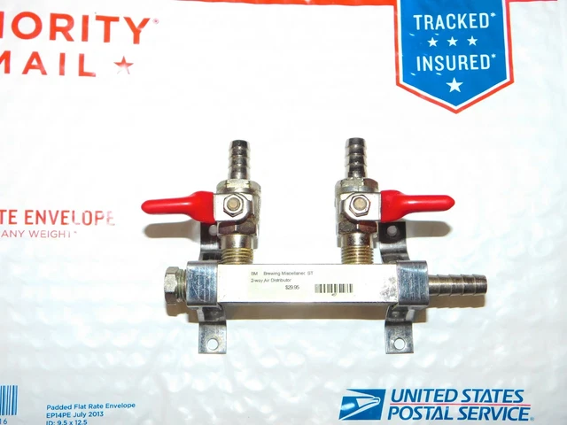 2 way Co2/air valve distribution block (homebrew keg draft dispensing)