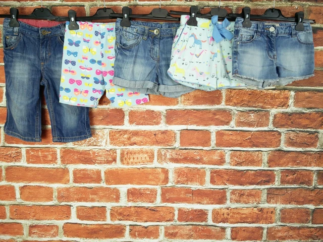 Pacchetto Pantaloncini Ragazze Età 5-6 Anni Next M&S Joule Set Denim Unicorno Blu 116 Cm