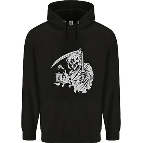 Wasted Life Grim Reaper Gothic Biker Skull Mens 80% Cotton Hoodie