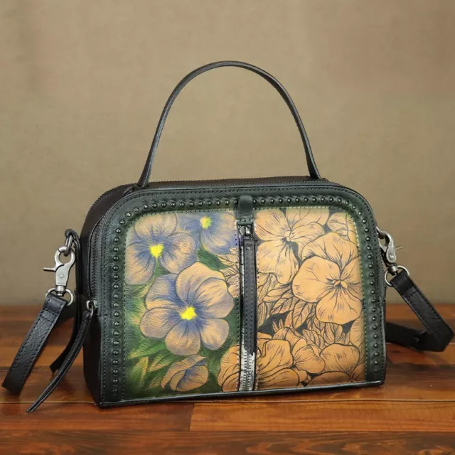 Genuine Leather Women Small Shoulder Bag Handbags Hand Painted Crossbody Purses