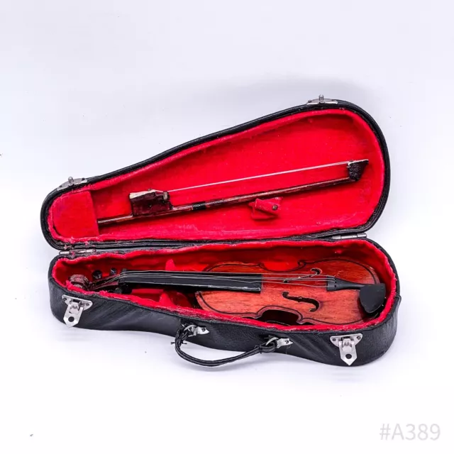 Vintage Miniatura Violino da Legno Con Arco & Valigia 6x18cm