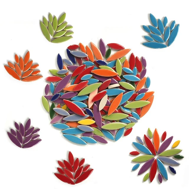 Irregular Ceramic Mosaic Tiles Multi Color Petal Design DIY Crafts Wall Art Tile
