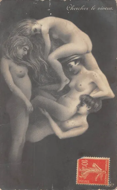 Cpa Illustrator / Arcimboldo / Seek The Vivid / Naked Women Trompe L'oeil