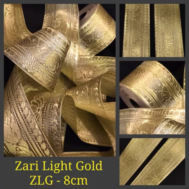 1 Yard Zari Light Golden Tape Ribbon Indian Saree Wide Border Fringe SewOn Trim