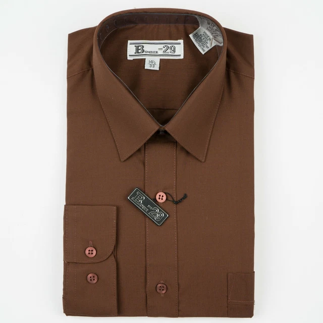 Dark Brown Straight Point Barrel Round Men's Dress Shirt by Bomber 29
